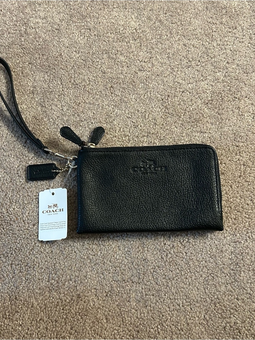 Coach Black Leather Double Zip Wristlet with Gold Hardware